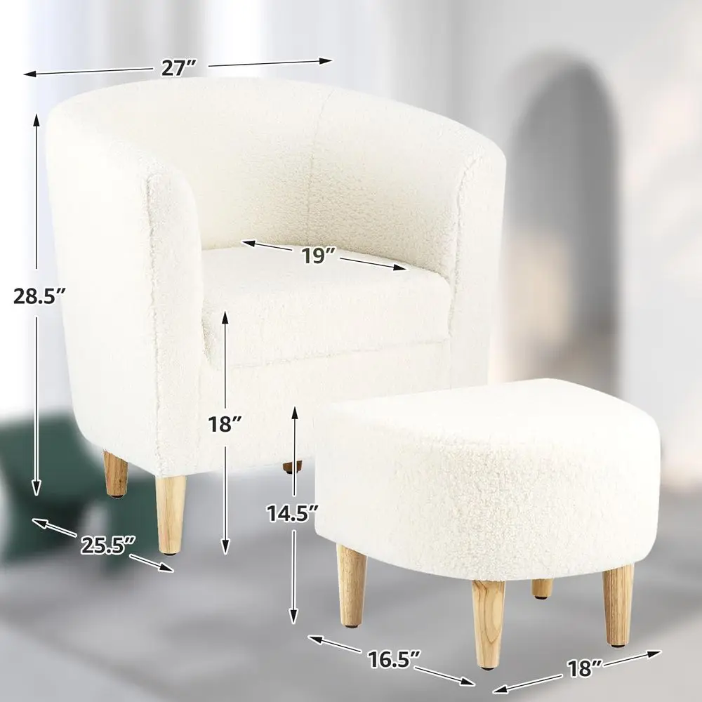 

Sherpa Chair, Accent Chair Set of 2 White Fluffy Teddy Barrel Chairs with Ottoman Comfy Armchair Comfortable Living Room Chairs