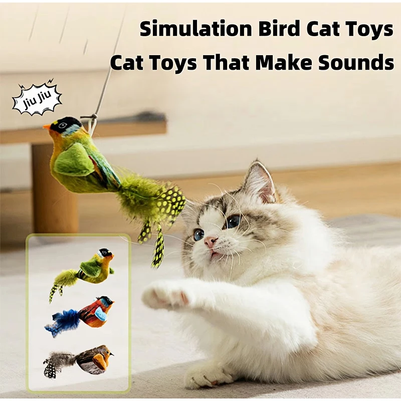 Interactive Cat Toy Rechargeable Chirping Flapping Bird (no Flying) For Indoor Cat Touch Activated Plush Toy Funny Cat Stick Toy