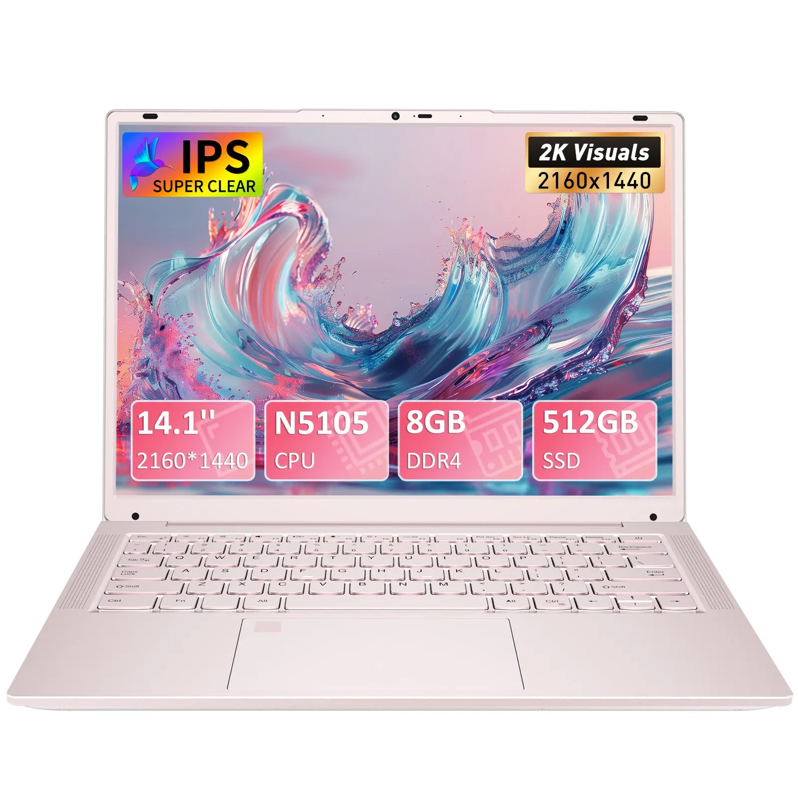 14,1-Zoll Tragbarer Laptop, N5105 Prozessor, 8GB DDR4, 512GB SSD, Fingerabdruck-Entsperrung