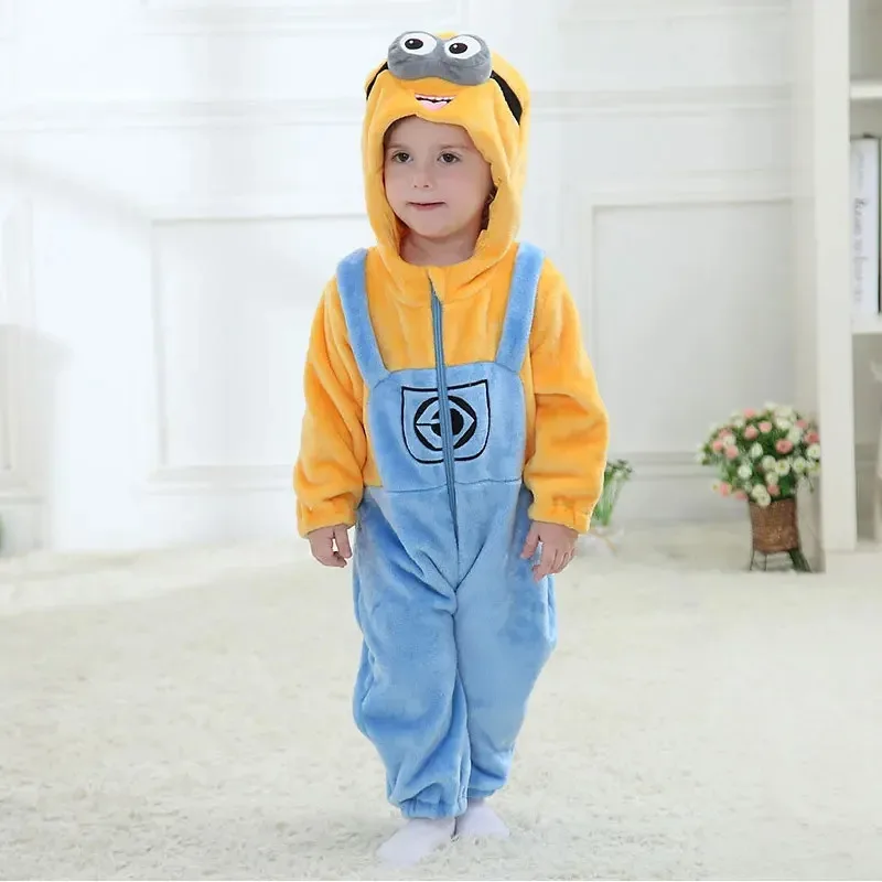 MINISO Baby Minions Kigurumi Newborn Clothes Rompers Boys Girls Onesie Pajama Winter Warm Kawaii Infant Jumpsuit Festival Gift