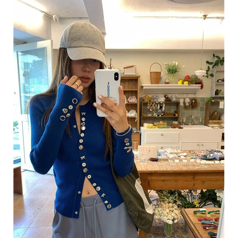 

MEXZT Y2K Knitted Cardigan Women Harajuku Long Sleeve Sweater Outerwears Korean Chic Buttons Knitwears Winter Streetwear Jumpers