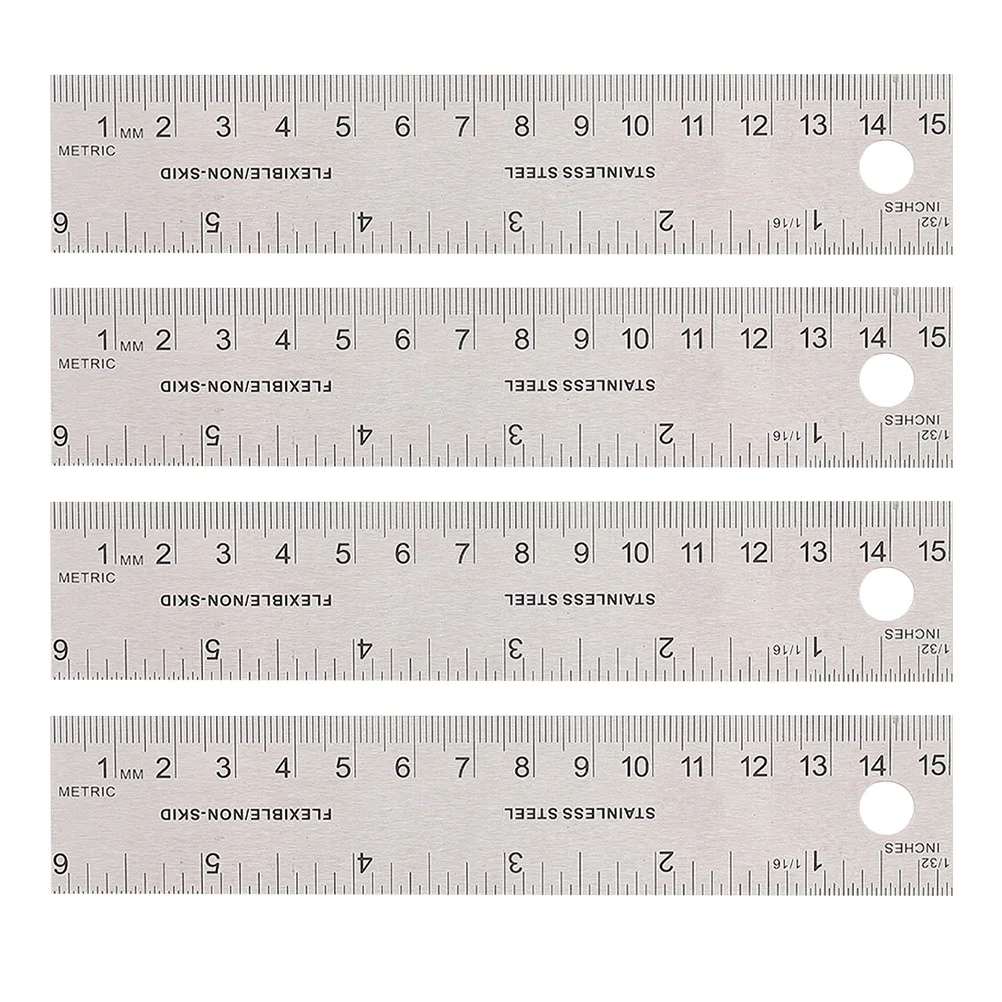 

4pcs Household Cork Backing Multi-Function Straight Rulers For Drawing Measuring Engineering Portable Student Stainless Rulers