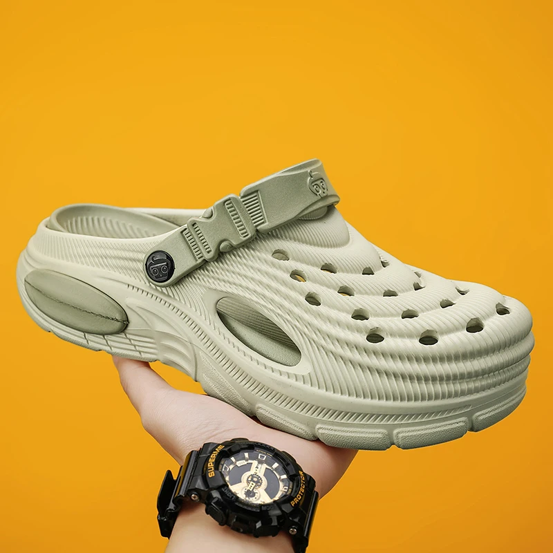 

Мужские летние сандалии-сабо больших размеров (до 47), для улицы и сада, с отверстиями, повседневные, водонепроницаемые, комфортные домашние мягкие тапочки