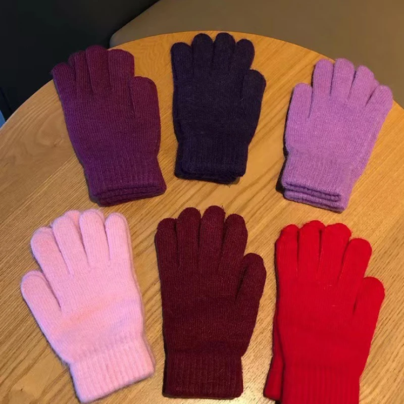 Guantes de punto suave para mujer, manoplas de Cachemira sólida de alta elasticidad, Multicolor, a prueba de viento, Invierno