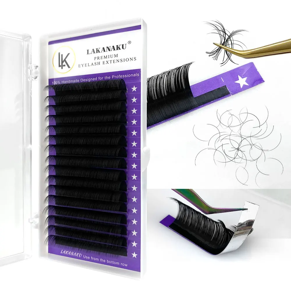 LAKANAKU Classical Eyelash Extensions C D Curl Volume Lashes Matt Black PBT Mink Individual False Eyelashes for Make up