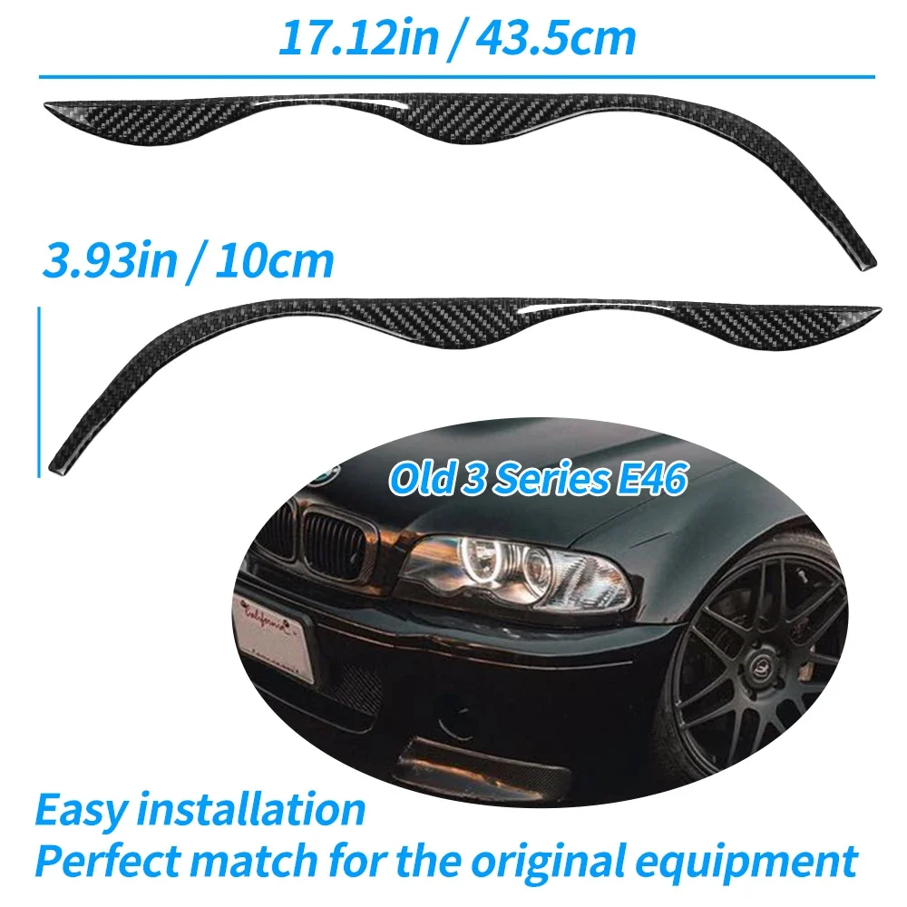 Car Headlight Eyebrow Headlamp Eyelid Sticker For BMW E46 3 Series Carbon Fiber Front Head Light Lamp Cover 1999-2004 Brow Trim