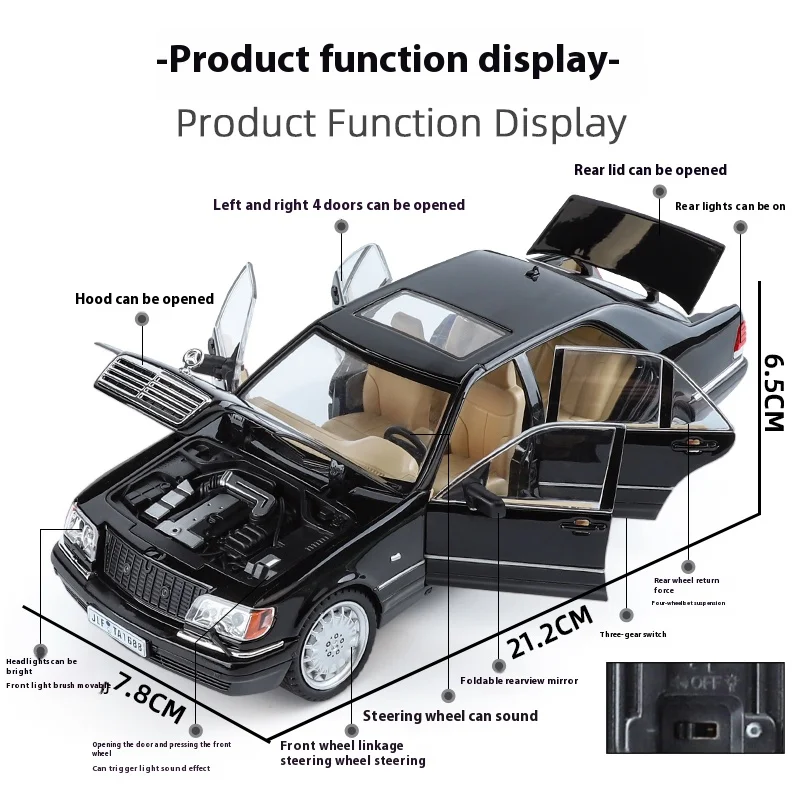 1:24 Mercedes Benz W140 320SEL Classic Limousine Alloy Diecast Model Car Sound and Light Collection Hobbies Decorations Present