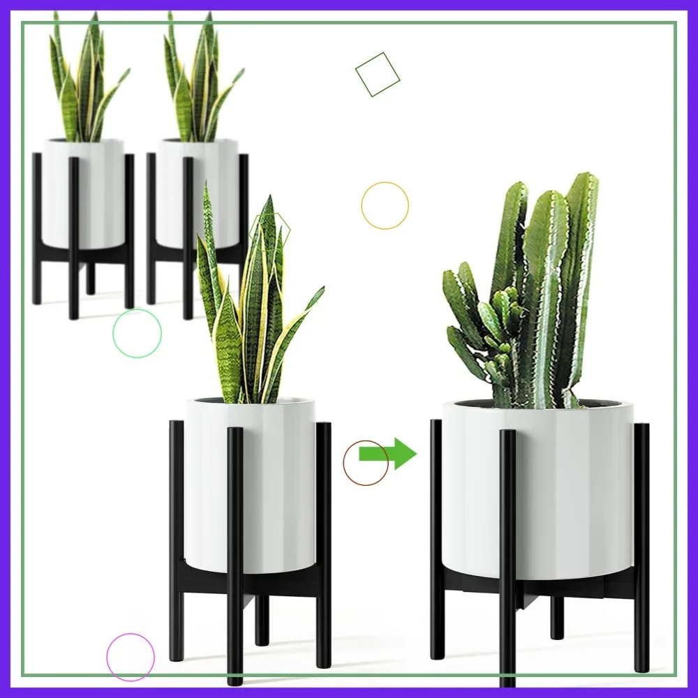 

Adjustable Bamboo Plant Stand for Indoor Plants, Fits 8-12 Inch Pots, Mid-century Modern Design, Black, 2 Pack