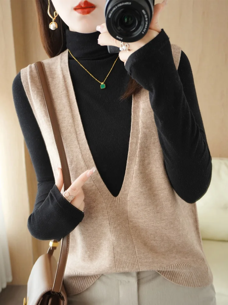 Sweater Vest Women 2025 Spring Autumn Korean Fashion Pullovers Thick Warm Loose Fit Ladies Vest Knitwear Sleeveless Knit Top