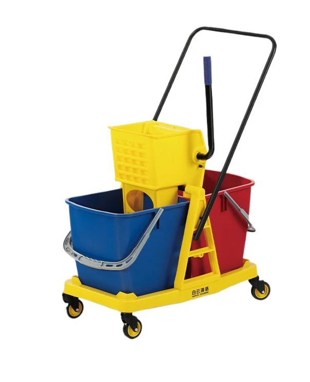 

2025 Тележка для уборки досуга Janitorial Supplies Пластиковая тележка с двойным ведром для швабры с бортиком