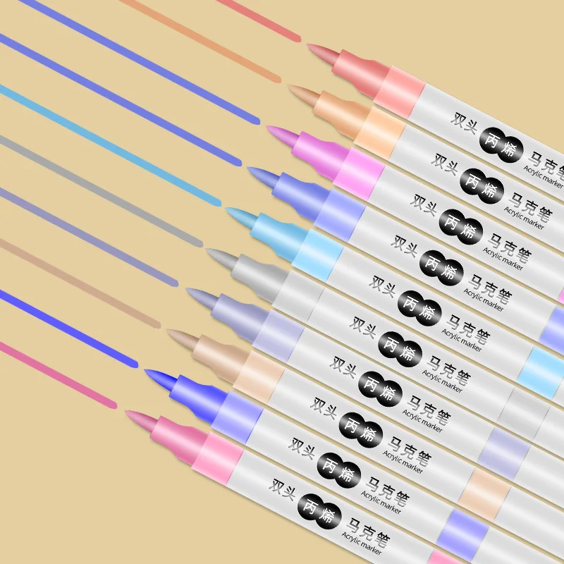 12 لونًا من أقلام التحديد الفنية علامات أكريليك برأسين عالية ملونة لطلاء الكتابة على الجدران DIY أدوات مكتبية فنية للوازم المدرسية.