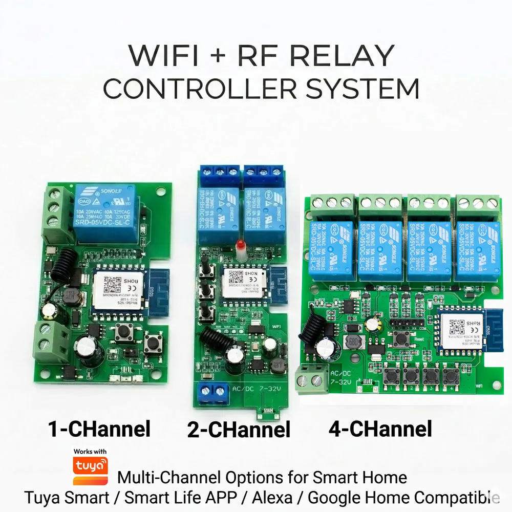 WLAN-Relais-Controller 1/2/4-Kanal 12V 24V 220V RF 433 APP Fernbedienung Smart Home Automation Relais Alexa Google Home für Tuya