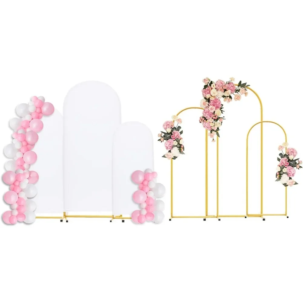 

Metal Arch Backdrop Stand and Cover Set 4FT/5FT/6FT,Wedding Arch Frame,3 Wrinkle-Resistant Arch Cover for Birthday,Wedding,Party