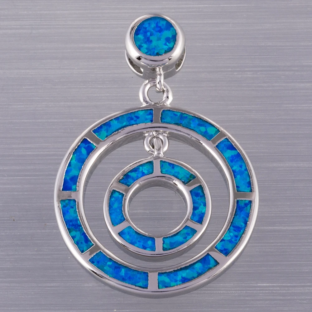 KONGMOON Double Circle Ocean Blue Fire Opal Jewelry for Women Pendant for Necklace