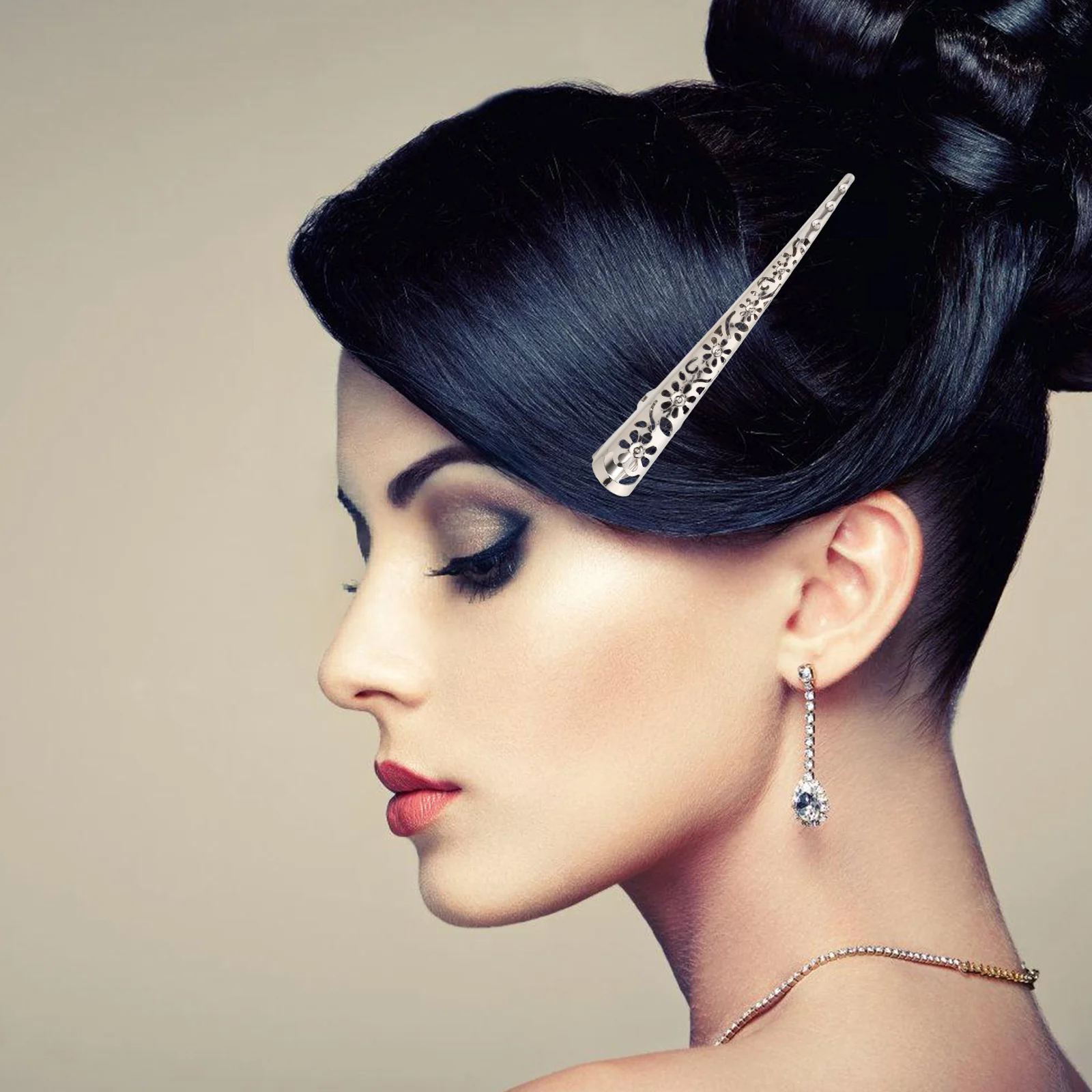 

4 шт., заколка для волос, серебряная прочная женская заколка для волос, металлическая полая заколка в форме сердца с цветком, женская заколка для волос для девочек без зубов