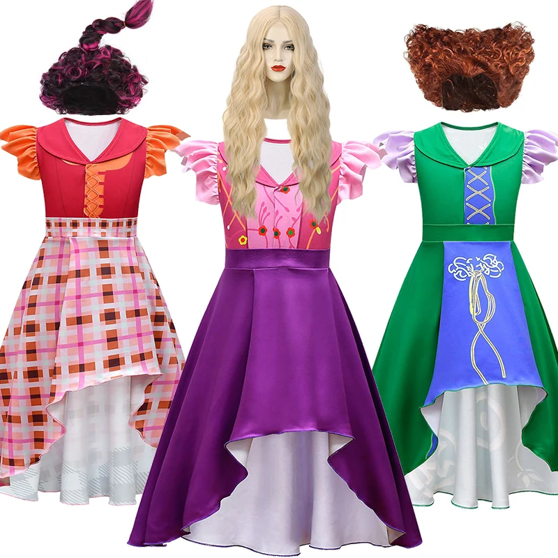 

Children's Sanderson Sisters Mary Sarah Winifred Dress for Girls Halloween Cosplay Witch Masquerade Party Hocus Pocus Costumes