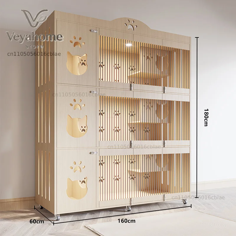 Modern multi-layer wooden cat litter with transparent panels, suitable for pet foster care, display, living room use