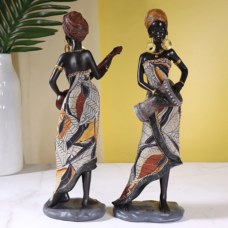 

Vintage African Women Sculpture Resin Crafts Living Room Desktop Ornament Interior Black Women Art Figurine For Home