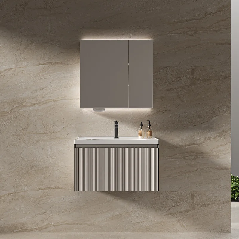 

Modern simple bathroom wash basin ceramic integrated basin smart mirror cabinet