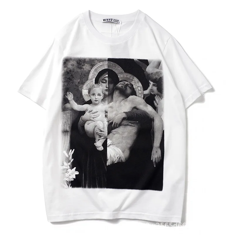 New Novelty 20ss Men Virgin Mary Cross T Shirts T-Shirt Hip Hop Skateboard Street Cotton T-Shirts Tee Top Kenye #30