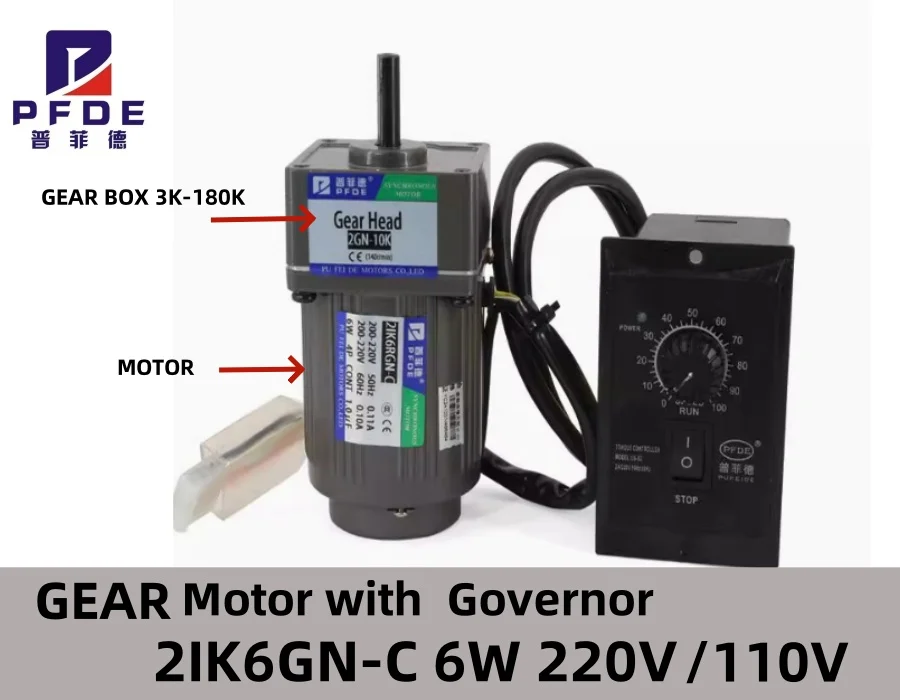 

2IK6GN-C 6W 220V/110V AC Gear Reducer Motor with Speed Regulator Adjustable Speed CW CCW Single-Phase Motor with Governor