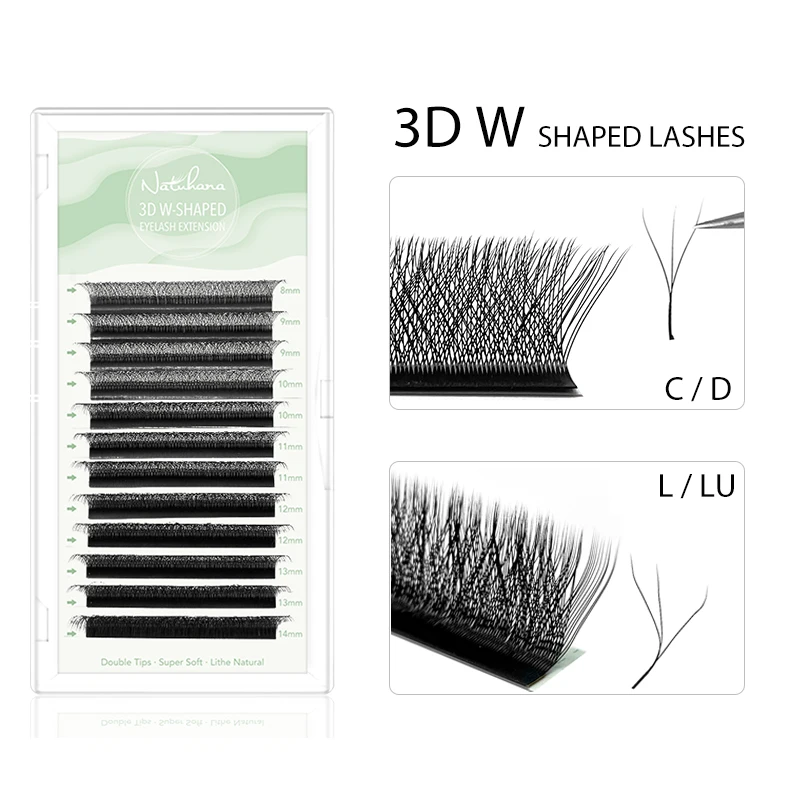 NATUHANA 3D W-شكل رمش تمديد C D L LU(M) حليقة الفردية المنك جلدة عالية الجودة 3D البرسيم W شكل حجم المشجعين