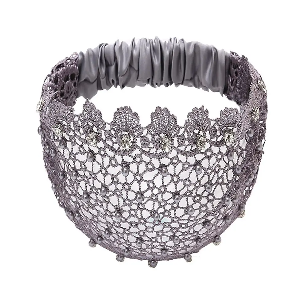 

Fashion Retro Headdress Mesh Pearl Cover Head Korean Style Hair Band Mother Hair Hoop Wide Rhinestone Headband Headwear