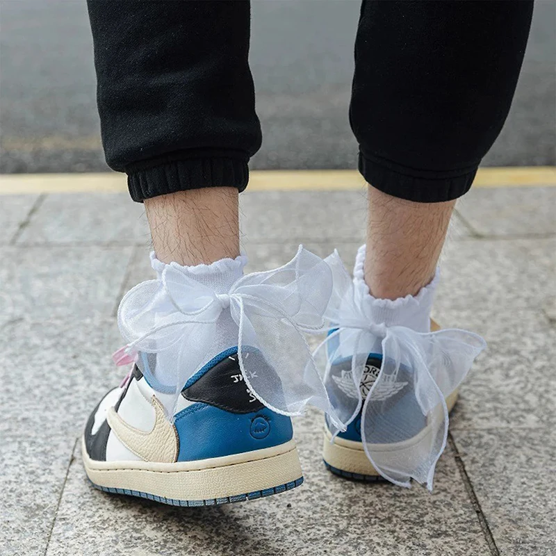1/3 Paar Männer Frauen Bogen Plissee Socken Modische Band Süße Prinzessin Stil Salat Grenze Atmungsaktive Paar Casual Socken – Detail 4