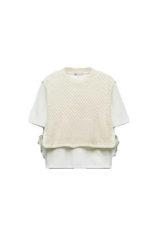 

Summer 2024 New Women's round Ne ort Sve Thiened Knitted Sweater T-irt Sweet Sle Loose Fit Polyester Fiber