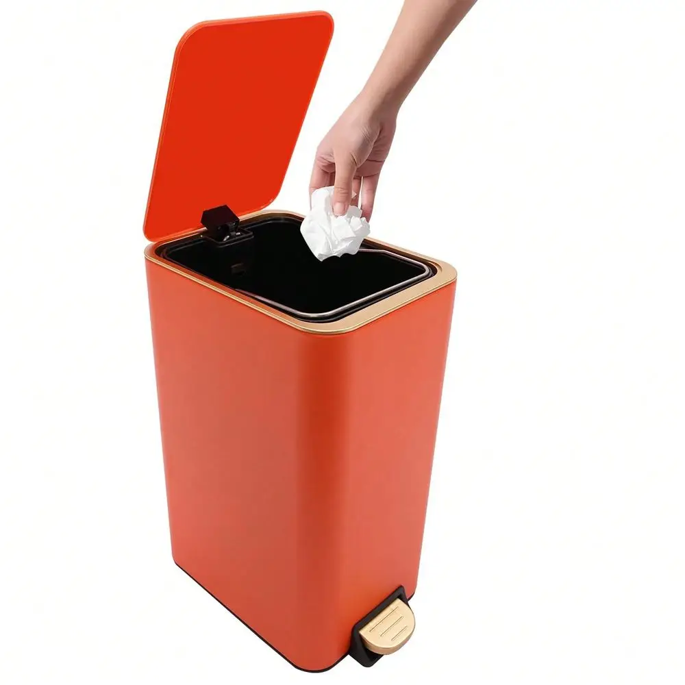 

Bathroom Trash Can With Lid Soft Close Orange LOYALHEARTDYBTG