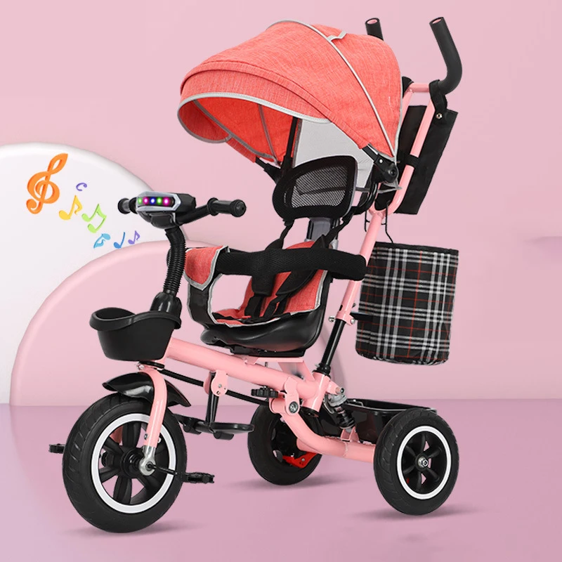 3 in 1 Rotatable Seat Children's Tricycle Folding Three wheel Baby Stroller Baby Bicycle Bike With Music For 1-6 years old