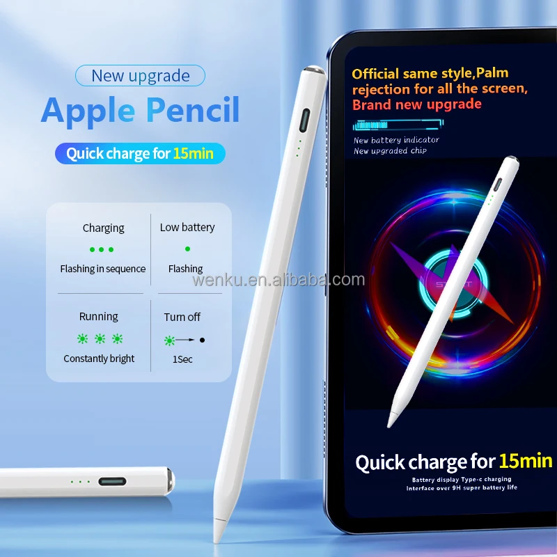 Multicolor Fast Charge 3 Light Tablet Touch Pen Active Stylus Pen with Palm Rejection Tilt Function for Ipad