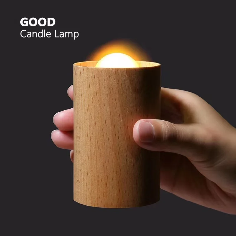 

Minimalist Beech Wood LED Candle Light USB Rechargeable Home Decor Night Light with Airflow Sensor for Bedside