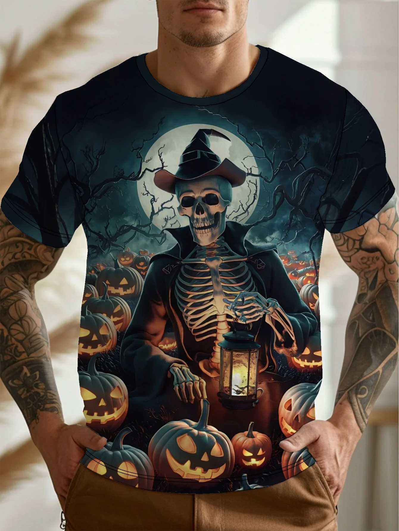 

Готическая мужская футболка с принтом черепа, Хэллоуин, тыква, вечеринка, косплей, одежда в стиле хип-хоп, топы с короткими рукавами, модная свободная футболка с круглым вырезом