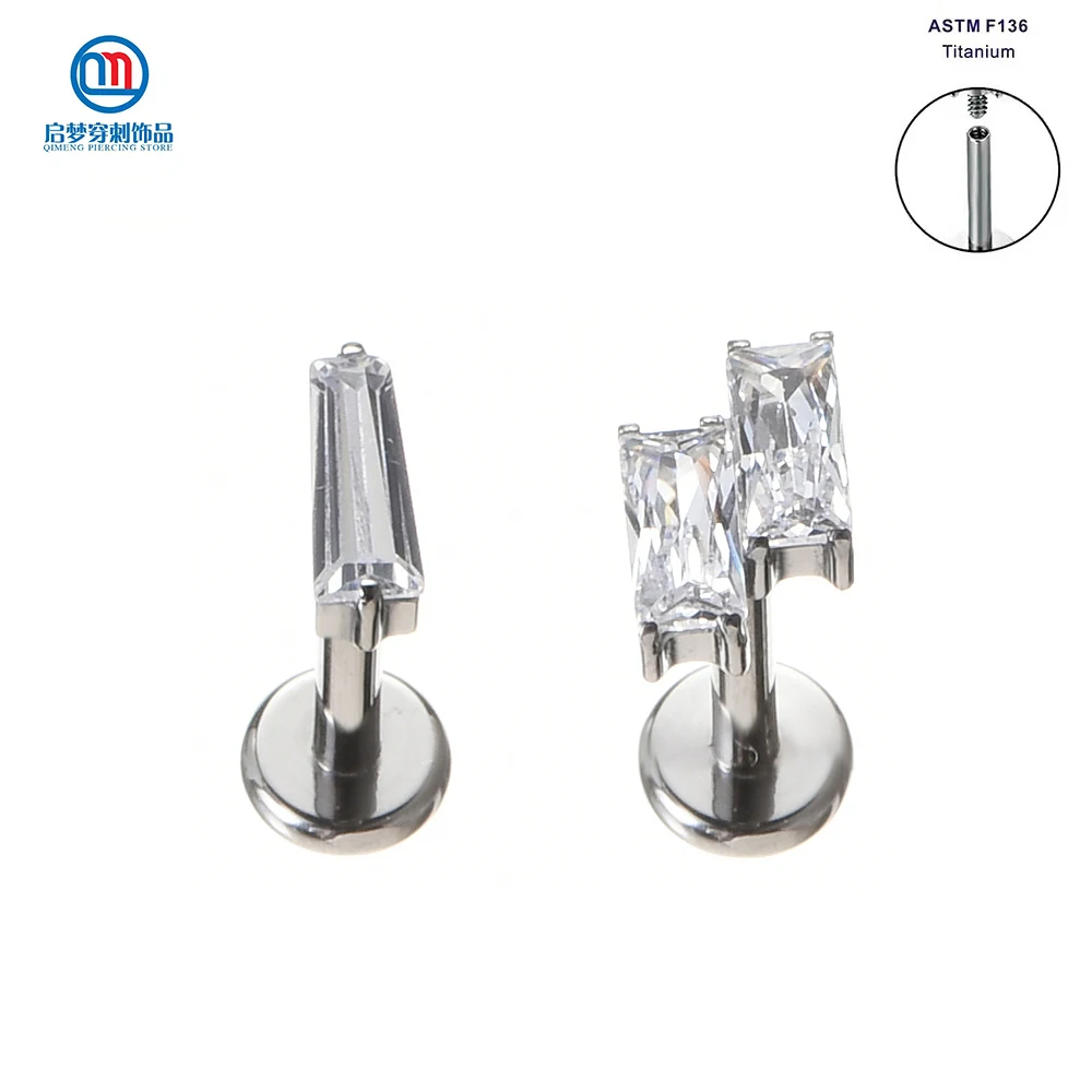 

QM Clear Zircon Top Labret ASTM F136 Titanium Internally Threaded Tragus Helix Flat Earring Body Piercing Jewelry