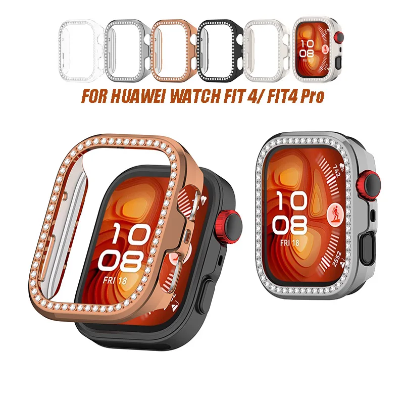 

Hard Case For HUAWEI Watch Fit 3 / 4 Fit4 Pro Case Cover with Diamond Crystal Tempered Glass Screen Protector Full Protective