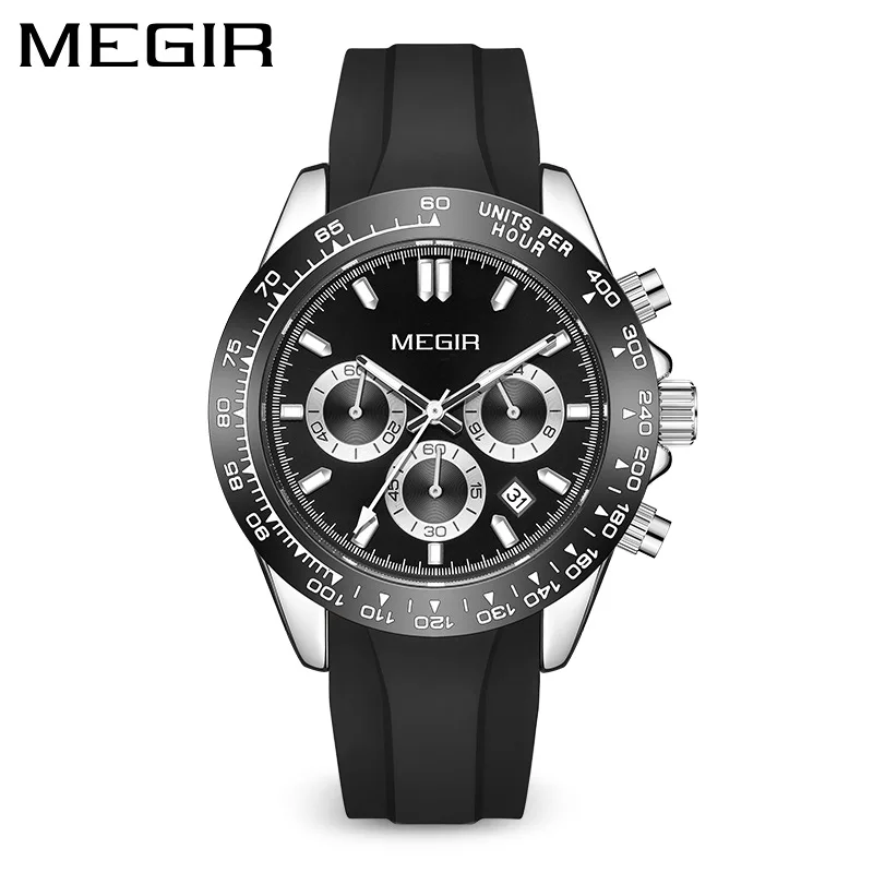 MEGIR 8104 Quartz Watch Fashion Cool Sports Chronograph Luminous Black Gold Silicone Strap Wristwatch for Men Clock Gift ﻿