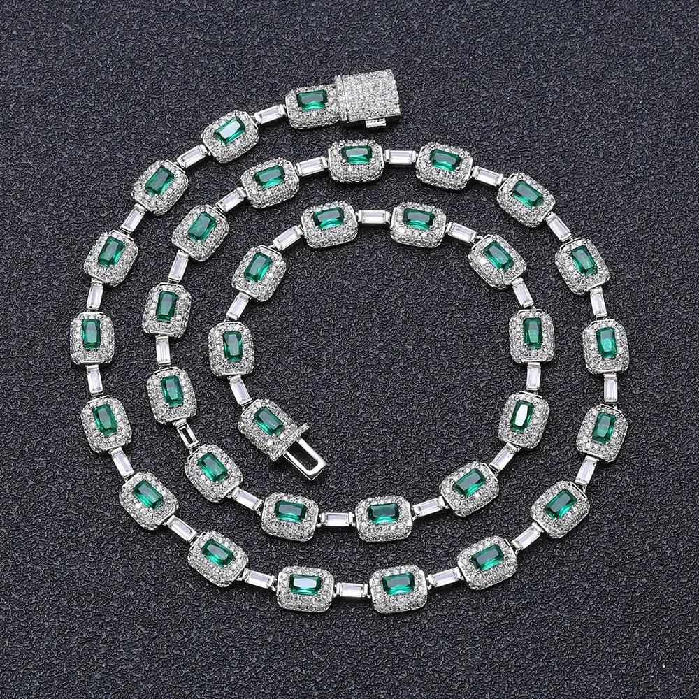 925 Sterling Silver Miami Cuban Link Chain Hip-hop Colored Gemstones Jewelry Niche High-end Jewelry Emerald Zircon Wholesale