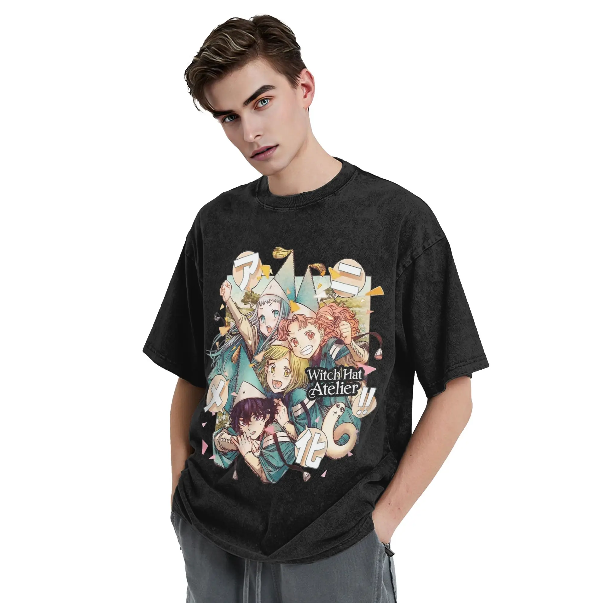 Witch Hat Atelier Anime Washed T Shirt Streetwear  Vintage T-Shirts Coco Qifrey Tees Tops Men Women Short Sleeve Harajuku Summer