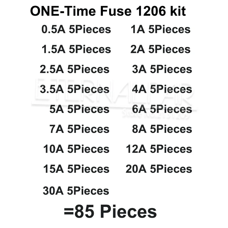 Ein einmaliger SMD-Sicherung mit positivem Trennschalter, 1206 3216, 0,5 A, 1 A, 2 A, 2,5 A, 3 A, 4 A, 5 A, 6 A, 7 A, 8 A, 10 A, 12 A, 15 A, 20 A, 30 A