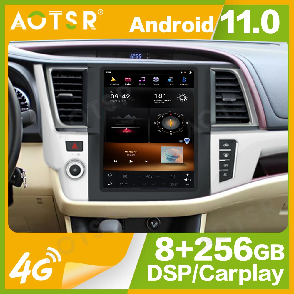 12.1'' Qualcomm 8 core For Toyota Highlander 2014-2018 Car Radio Multimedia Player Android 11 Auto GPS Navi Wireless Carplay DSP