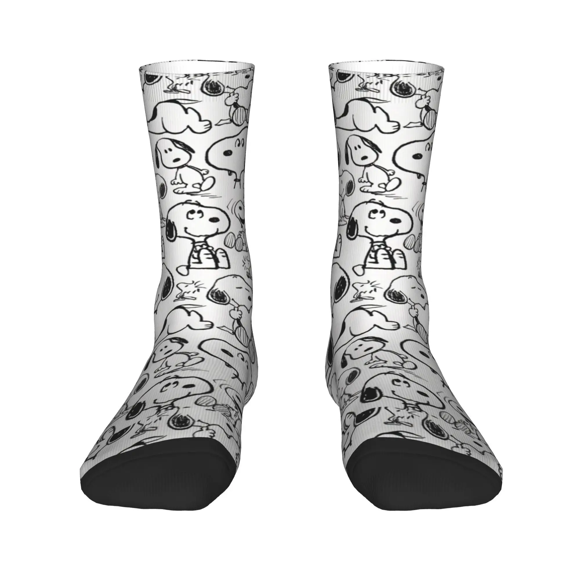 Custom Novelty Printed Snoopys Smile Giggle Laugh Pattern Socks for Women Men Stretchy Summer Autumn Winter  Crew Socks