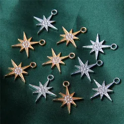10pcs Fashionable Shiny Rhinestone Eight-pointed Star Pendant DIY Light Luxury Style Pendant Earrings Jewelry Making Accessories