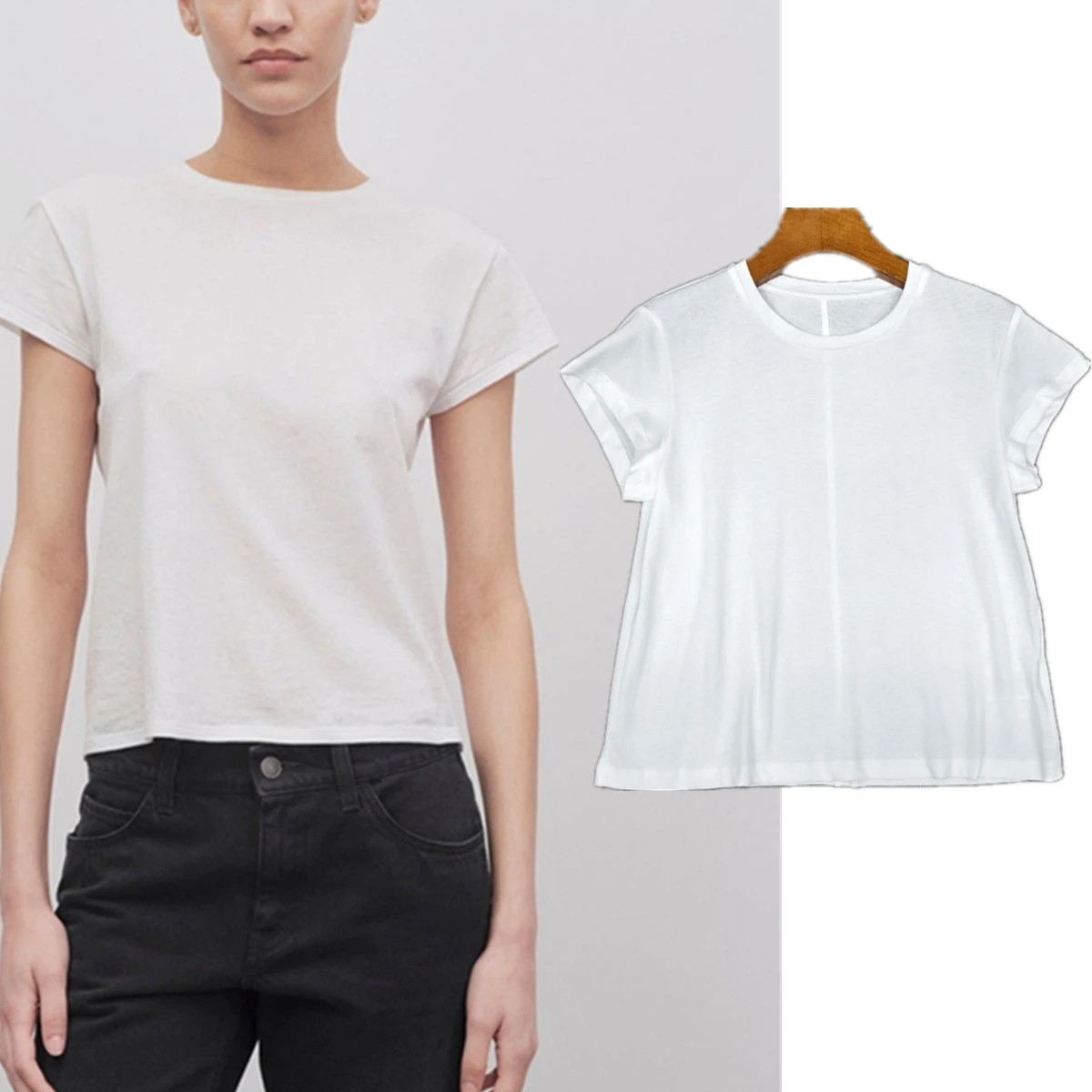 

Maxdutti Japanese Minimalist Solid Color Round Neck T-shirt Woman Cloth Pure Cotton And Comfortable Summer Short Sleeved T-shirt