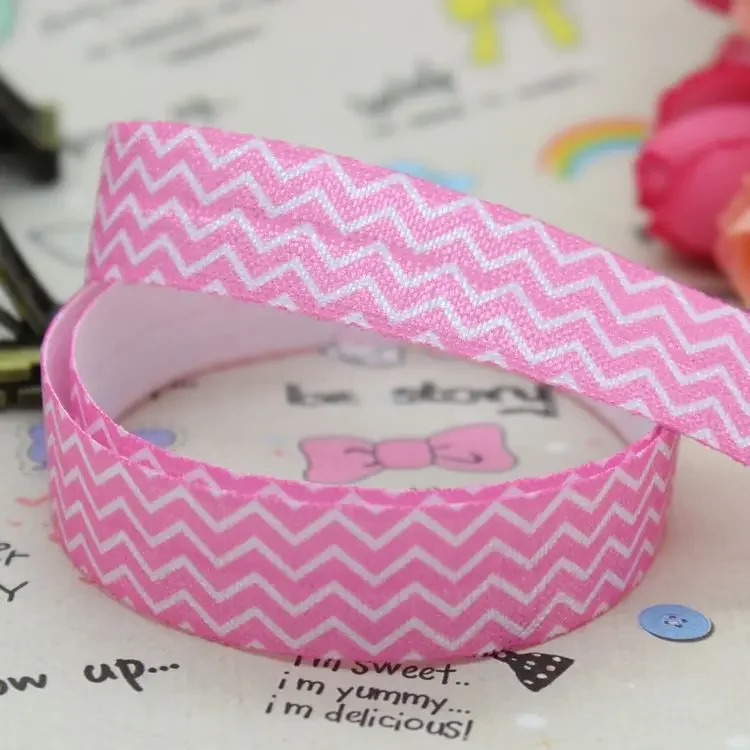 DHK 5/8 inch 5yards Fold Over Elastic FOE striation printed ribbon headband  hair band  diy decoration OEM Wholesale E169