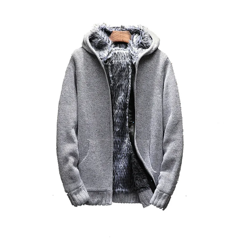 Autumn and Winter Men's Sweater Jackets Knit Plus Velvet Thick Warm Sweatercoat