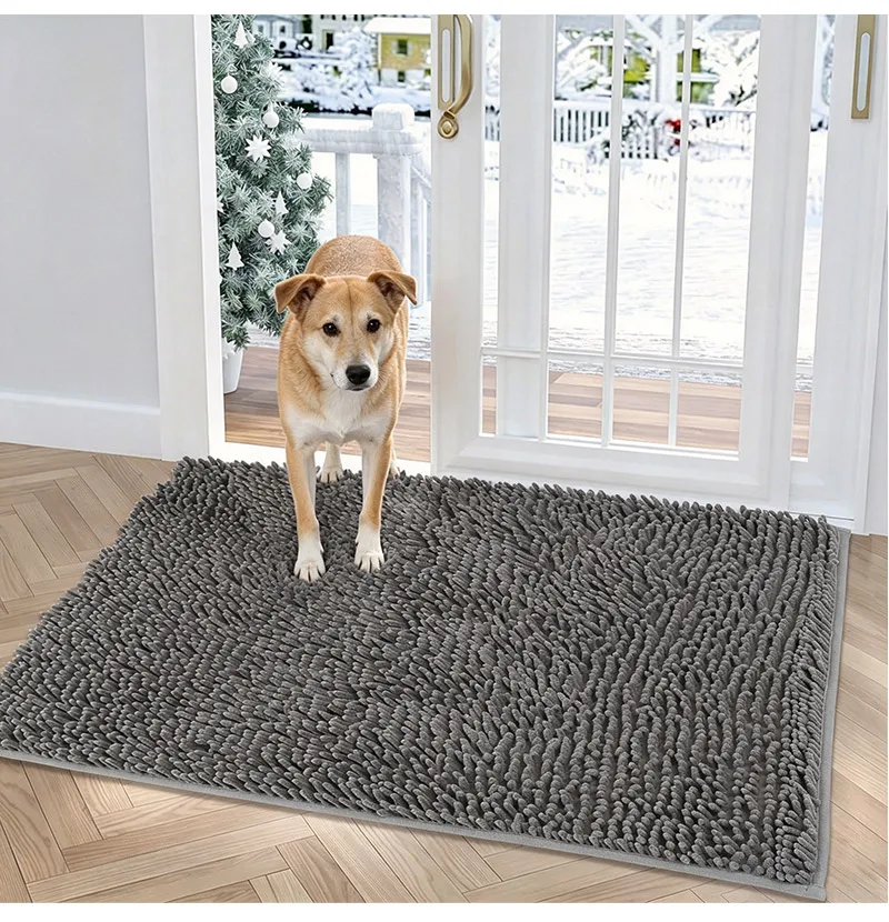 Superabsorbierende Hunde-Türmatte, Rutschfester Boden, Waschbarer Eingangsteppich, Hält Böden Sauber, Perfekt für Schmutzige Nasse Schuhe & Pfoten, Grau – Detail 10