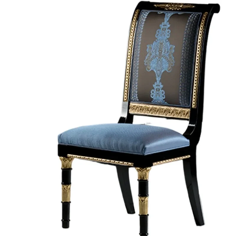 Elegant Fabric Interior Dining Chair Blue and Gold Classic Luxury High Back Chair