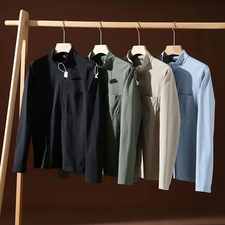 

Мужская повседневная футболка с длинным рукавом из легкой функциональной ткани, 3D-крой, воротник-стойка, для активного отдыха и спорта