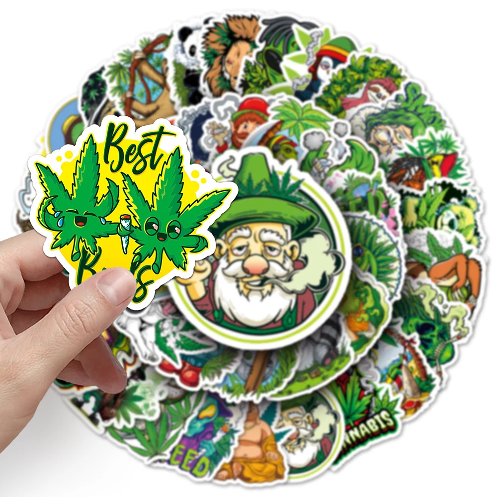 10/30/50/100PCS Funny Hemp Leaf Stickers Weed Smoking Cartoon Graffiti Waterproof  Suitcase Luggage Guitar Skateboard Decals Toy